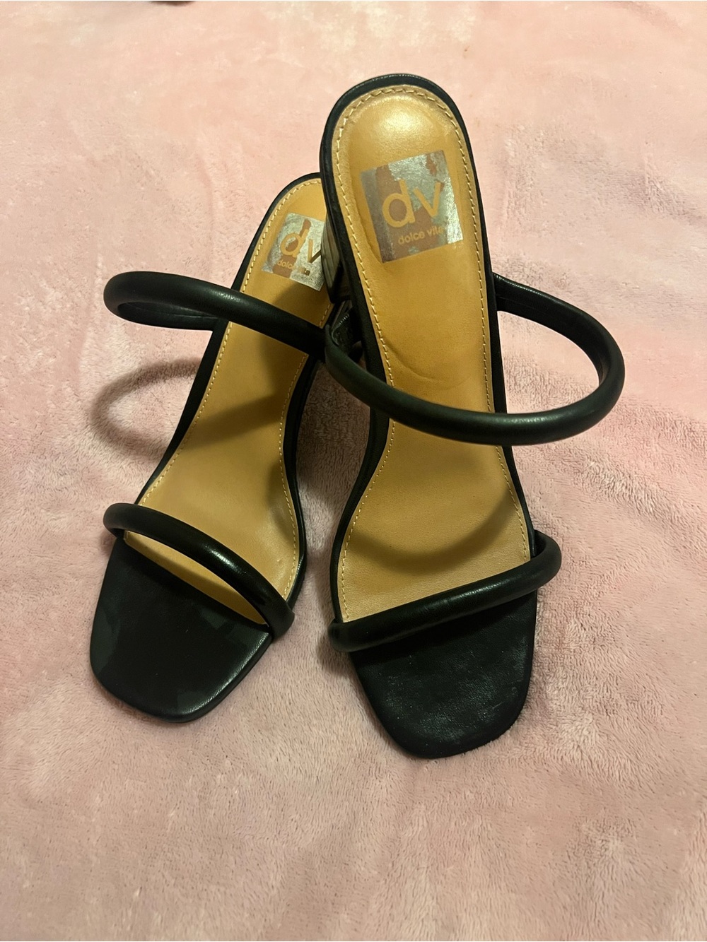 Dolce Vita Black Minimal Double-Strap Heeled Slides